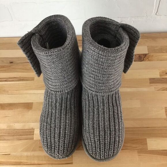 𝅺UGG EVA classic cordy Genuine leather  sheep skin lining knit grey size 4 - Picture 15 of 15